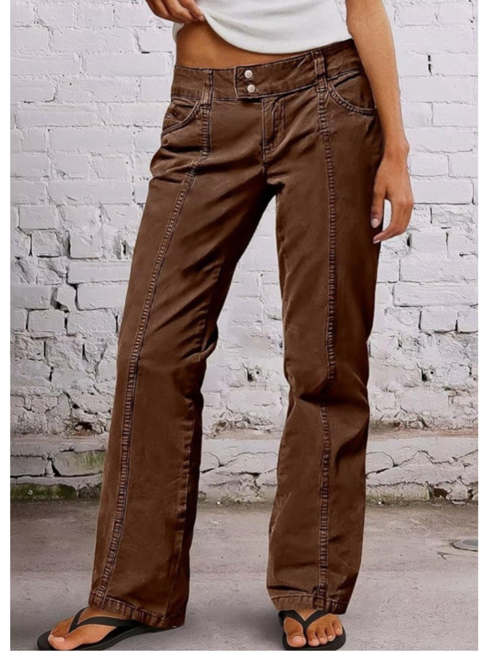 Flamingals Straight Leg Cargo Pants for Women Mid Rise Stretchy Seam Front XXL